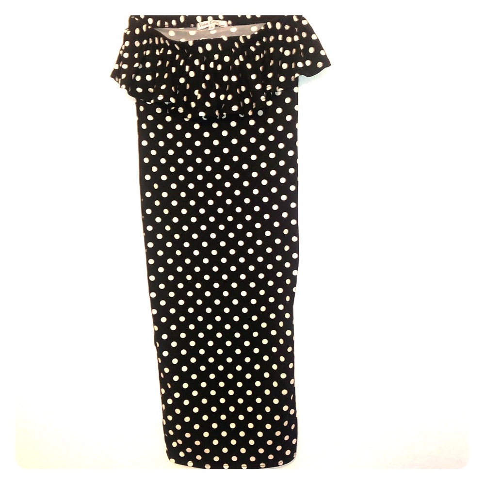 White polka dot tube top mid length dress